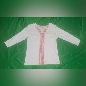 Biden 3/4 Sleeve White Top with Pink and Green Accents size 6